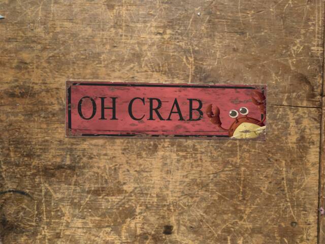 Oh Crab Ocean Sea Side Home Door Sign Room Enamel Metal Tin Sign Wall Plaque