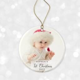 Baby's First Christmas Tree Decoration - Personalised Photo Ornament Ceramic Bauble Keepsake Gift - thumbnail 1
