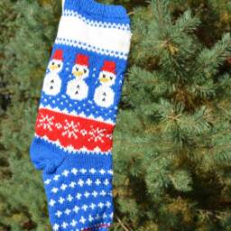 Hand Knitted Christmas Stocking, Home Decor, Personalized Christams Stocking With Snowmen - thumbnail 2