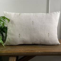 Fleur - Green - Block Print Pattern Linen Modern Farmhouse Cushion Covers - thumbnail 4