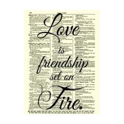 Love Is Friendship Set On Fire Quote Printed An Upcyled 1800S Dictionary Page, One Of A Kind Wall Decor - thumbnail 4
