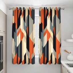 Modern Geometric Curtain Panels, Bold Angular Abstract Pattern in Orange, Navy & Beige Window Contemporary Graphic Drapes - thumbnail 2