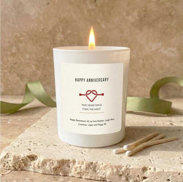 Personalised Two Year Anniversary Candle, Cotton Gift, Tying Knot Keepsake - image 1