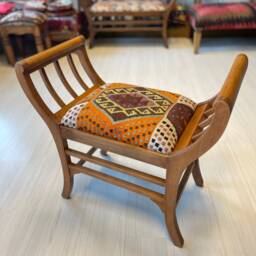 Vintage Kilim Ottoman Chair, Beech Wood Stool - thumbnail 2