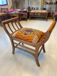 Vintage Kilim Ottoman Chair, Beech Wood Stool