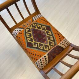 Vintage Kilim Ottoman Chair, Beech Wood Stool - thumbnail 4