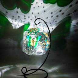 Green & Gold Butterfly Glass Candle Holder Hand-Painted Home Decor - thumbnail 4