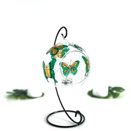 Green & Gold Butterfly Glass Candle Holder Hand-Painted Home Decor - thumbnail 2