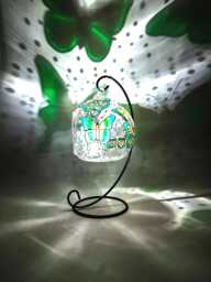 Green & Gold Butterfly Glass Candle Holder Hand-Painted Home Decor
