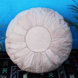 Leather Moroccan Pouf Ottoman Handmade Boho Decor - Natural Color - thumbnail 3