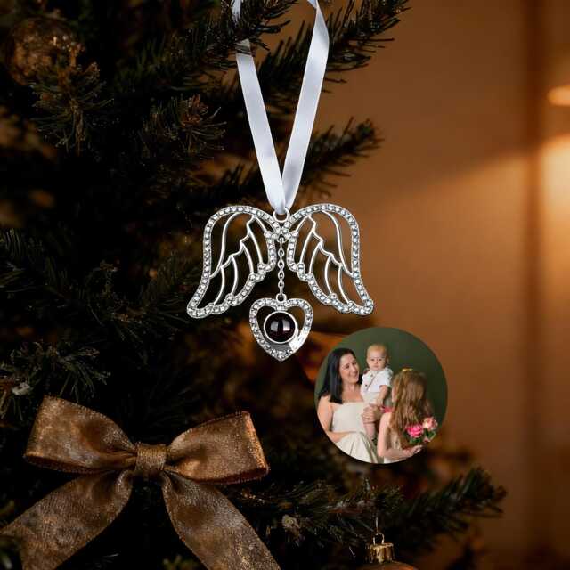 Custom Angel Wings Photo Ornament For Christmas, Family Decor, Heart Memorial Projection Ornament, Sympathy Gifts, Christmas Gift Her - image 1