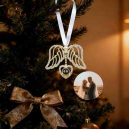 Custom Angel Wings Photo Ornament For Christmas, Family Decor, Heart Memorial Projection Ornament, Sympathy Gifts, Christmas Gift Her - thumbnail 2