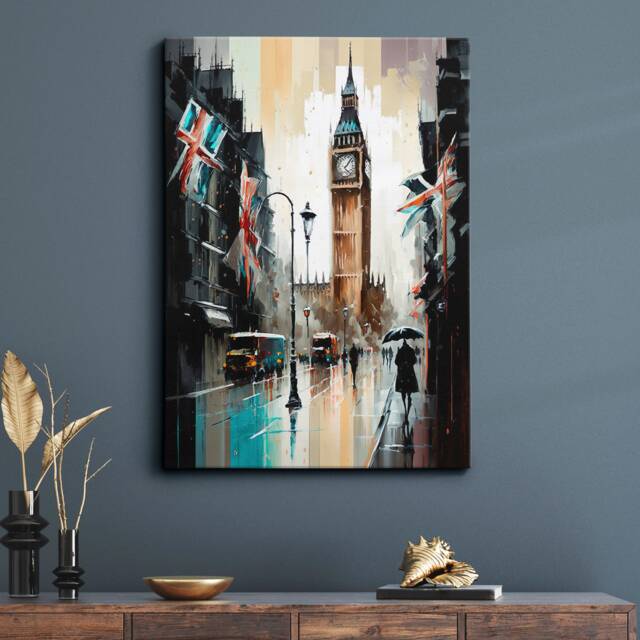 Big Ben London Abstract Oil Painting UK Paint Colourful Wall Art Framed Canvas Poster Print Home/Office Room Decor Gifts - image 1