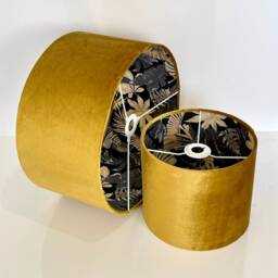 New Luxury High Quality Double Sided Mustard Velvet Black & Monstera Leaves in Gold Print Lamp Shade Pendant Light - thumbnail 2