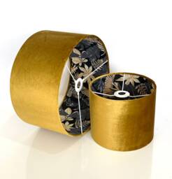 New Luxury High Quality Double Sided Mustard Velvet Black & Monstera Leaves in Gold Print Lamp Shade Pendant Light