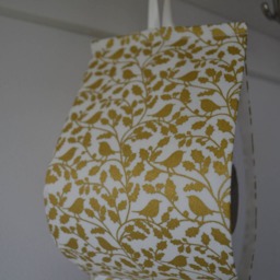 Gold Birds Toilet Paper Holder Storage- For 2-3 Rolls - Beige Fabric With Gold Print Birds. Bath Decor. Xmas Decor - thumbnail 2