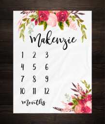 Girl Baby Milestone Blanket Month Growth Tracker Soft Fleece Minky Shower Newborn Gift Floral