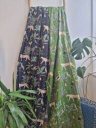 Kantha Stitch Pure Cotton Reversible Bed/Sofa Throw King Size Handmade Dohar Quirky Green Boho Jungle Leopard Cheetah Tropical Magic - thumbnail 1