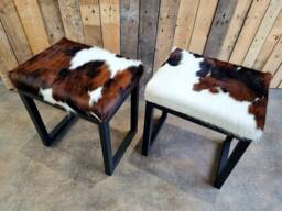 Cowhide & Steel Vanity Stool, Dining Chair Foot Bench Seating - Fpmb