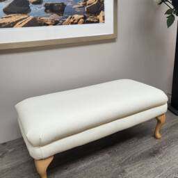 Real Genuine Off White Leather Footstool Ottoman Coffee Table. UK Delivery Only. Sale Price Only 1 Left - thumbnail 2