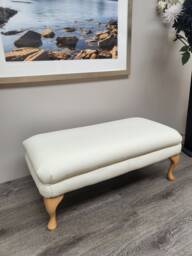 Real Genuine Off White Leather Footstool Ottoman Coffee Table. UK Delivery Only. Sale Price Only 1 Left