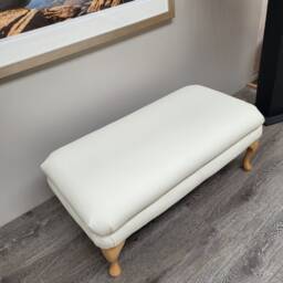 Real Genuine Off White Leather Footstool Ottoman Coffee Table. UK Delivery Only. Sale Price Only 1 Left - thumbnail 3
