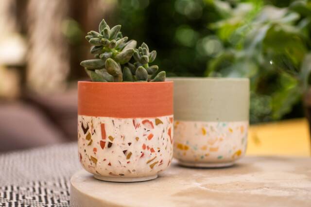 Small Terrazzo Planter - Flower Pot Round Home Decor Jesmonite Storage Brush Holder - image 1