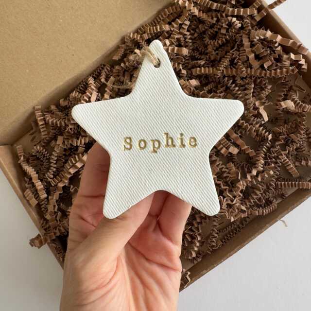 Personalised Christmas Star Decoration Custom Clay Ornament Gift, Eve Box Filler - image 1