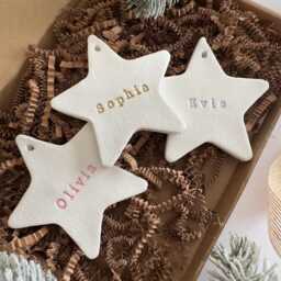 Personalised Christmas Star Decoration Custom Clay Ornament Gift, Eve Box Filler - thumbnail 2