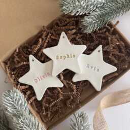 Personalised Christmas Star Decoration Custom Clay Ornament Gift, Eve Box Filler - thumbnail 3