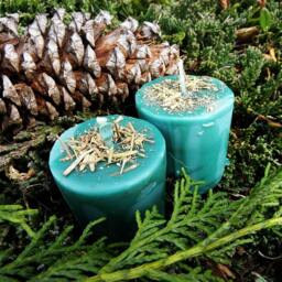 Blessed Yule Spell Candles - Two - 2 Winter Solstice Christmas Holiday Loaded Herbal Votive - thumbnail 3
