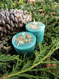 Blessed Yule Spell Candles - Two - 2 Winter Solstice Christmas Holiday Loaded Herbal Votive - thumbnail 1