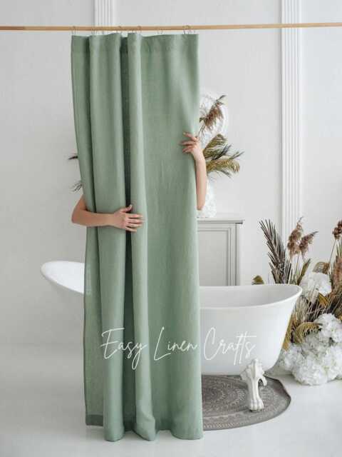 Linen Shower Curtain With Waterproof Liner, Extra Long Back Tabs, Wide Bathtub Curtain, Custom Clawfoot Tub - image 1