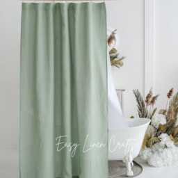 Linen Shower Curtain With Waterproof Liner, Extra Long Back Tabs, Wide Bathtub Curtain, Custom Clawfoot Tub - thumbnail 2