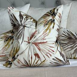 Harlequin Aucuba Embroidered Leaf Cushion Cover - Designer Palm Pillow Case Linen Blend Double-Sided Decorative Handmade in UK