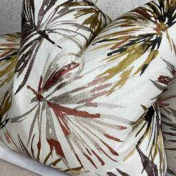 Decorative Pillow, Cushion Cover Designer Harlequin Aucuba Embroidered Leaf Palm Design/Linen Blend Base Made in UK - Double Sided - thumbnail 4