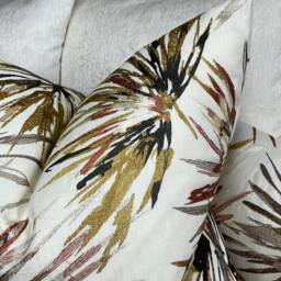 Decorative Pillow, Cushion Cover Designer Harlequin Aucuba Embroidered Leaf Palm Design/Linen Blend Base Made in UK - Double Sided - thumbnail 3