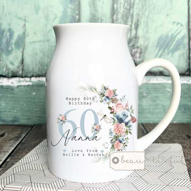 Personalised Gift Birthday Special Milestone 21 30 40 50 60 70 Any Age Floral Ceramic Small Vase Jug Mug Mum Friend Nanny - image 1