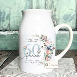 Personalised Gift Birthday Special Milestone 21 30 40 50 60 70 Any Age Floral Ceramic Small Vase Jug Mug Mum Friend Nanny - thumbnail 1