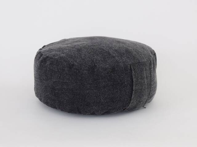 Kapok Filled Zafu Meditation Cushion, Black Stonewash Cotton Ottoman Pouf - image 1