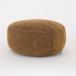 Kapok Filled Zafu Meditation Cushion, Black Stonewash Cotton Ottoman Pouf - thumbnail 3