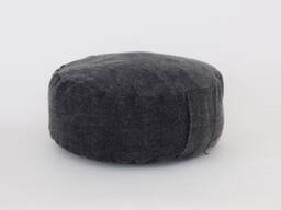 Kapok Filled Zafu Meditation Cushion, Black Stonewash Cotton Ottoman Pouf