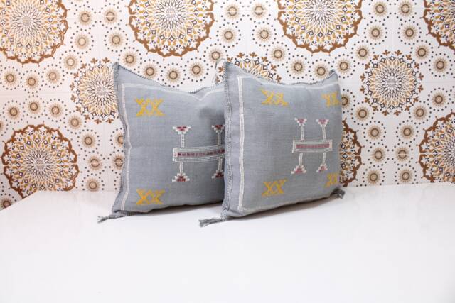 Ddp_Set Of 2 New Moroccan Pillows 100% Silk, Absolutely Gorgeous Pillow Berber Home Design Handmade Kilim With Zipper 2P48 - image 1