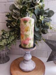 Beautiful Cream Floral Wax Or Flameless Pillar Candles - thumbnail 1