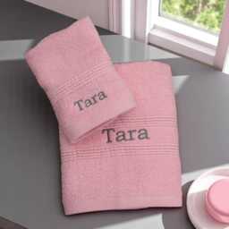 Personalised Pink Hand Towel & Face Flannel Set - Custom Embroidered Gift For Your Bathroom, Guest Room - thumbnail 3