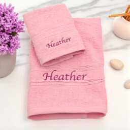 Personalised Pink Hand Towel & Face Cloth Set - Embroidered Skincare Gift