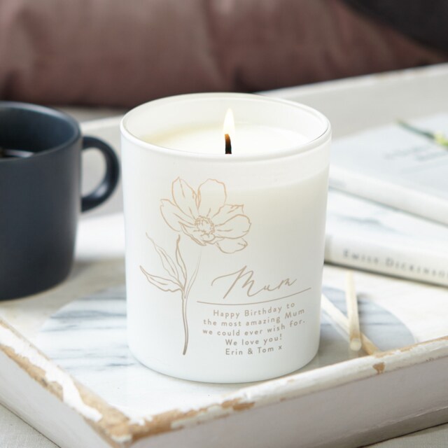 Personalised Birthday Candle Gift For Mum Floral Engraved Soy Wax - image 1