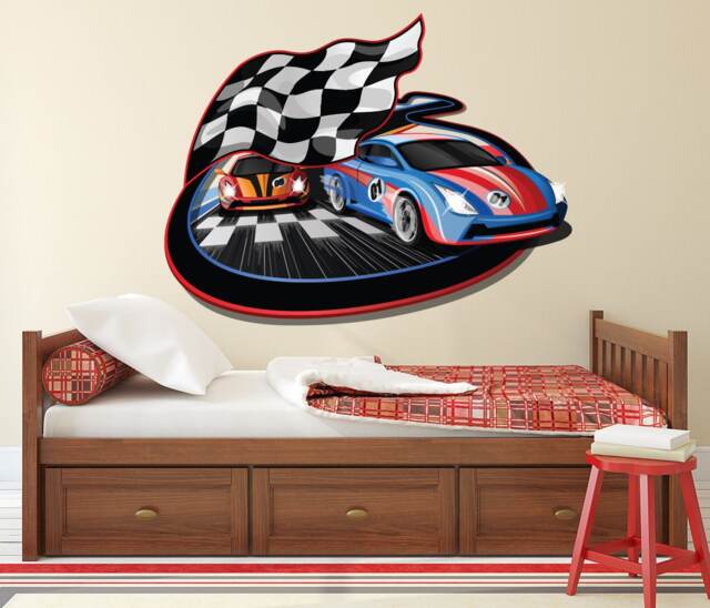 Racing Cars Wall Decal Kids Art Car Sticker Boys Teen Bedroom Vinyl