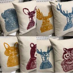 Hand Block Printed Woodland Animal Pillow Bear, Fox, Moose, Squirrel - thumbnail 4