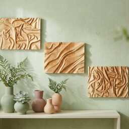 Natural Wood Wall Sculpture Set - Smooth Abstract Panels For Modern Interiors - thumbnail 3